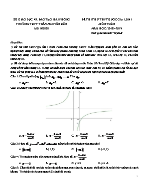 Đề thi thử THPT Quốc gia lần 1 môn Toán - Mã đề 003 - Năm học 2018-2019 - Trường THPT Trần Nguyên Hãn (Có đáp án)